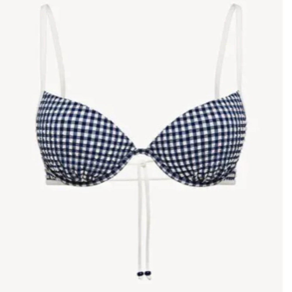 LA PERLA Underwired Bikini Top In Blue Gingham Seersucker